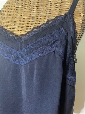 CAbi Navy Lace-Trim Silky Negligee Camisole Size S